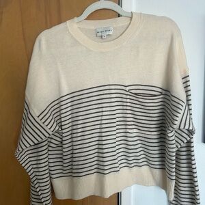 Miou Miou Cream Crewneck Sweater with Black Stripes